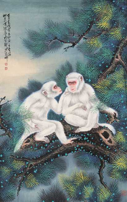 周北溪 戊寅（1998年作） 松猿图 立轴